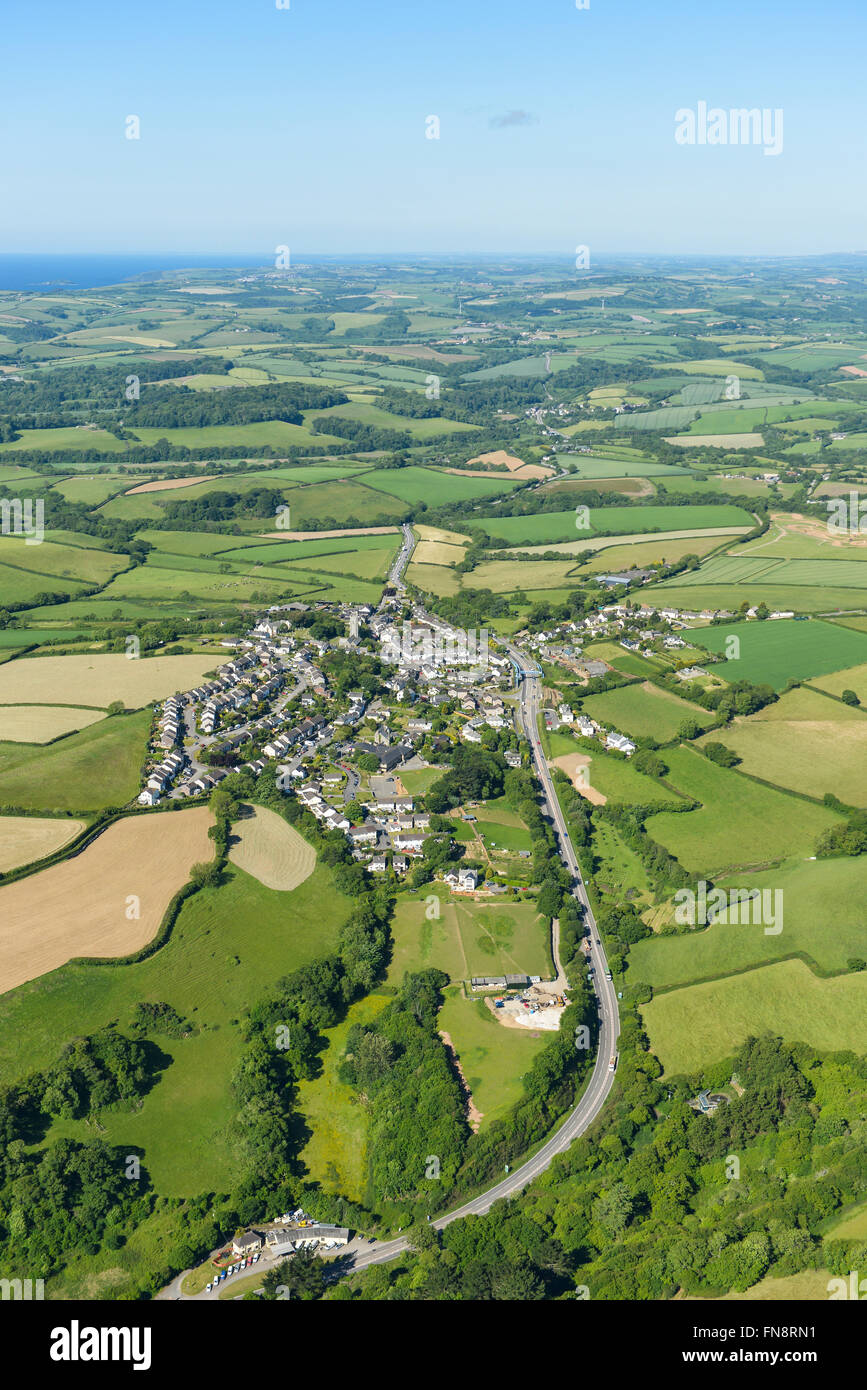 Eine Luftaufnahme des Dorfes von Landrake und Cornish Umland Stockfoto