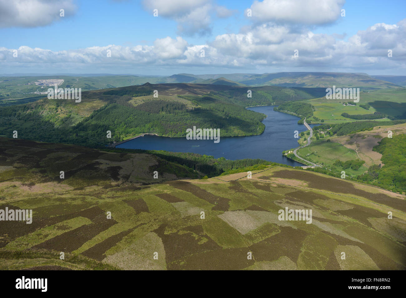 Eine Luftaufnahme des Ladybower Vorratsbehälter, Upper Derwent Valley, Derbyshire Stockfoto