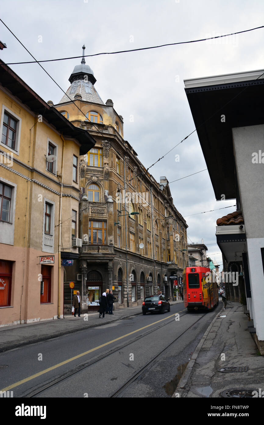 Eine Straße aus Abschnitt Altstadt von Sarajevo, Bosnien und Herzegowina. Stockfoto