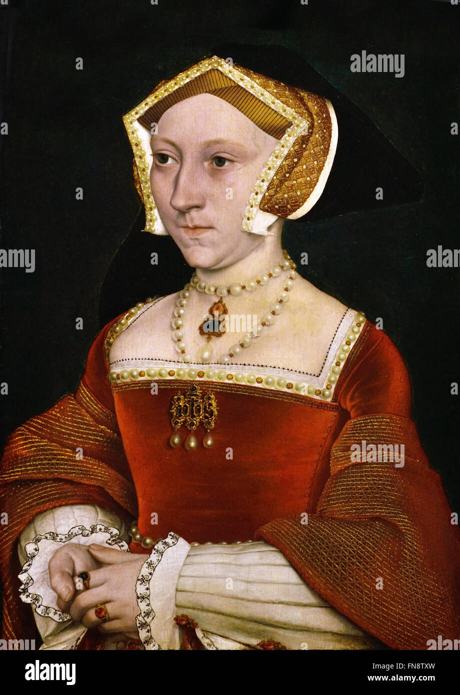 Porträt von Jane Seymour (1509-1537) 1540 Hans Holbein dem jüngeren 1497-1543 Deutsch Deutschland (Jane Seymour war die dritte Ehefrau des englischen Königs Heinrich VIII.) Stockfoto