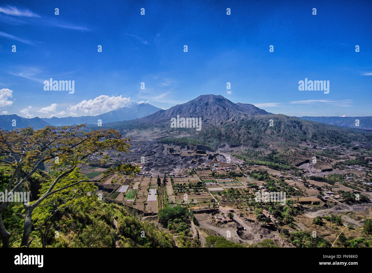 Blick auf das Dorf Kintamani, Bali, Indonesien Stockfoto