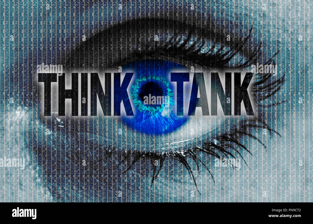 Thinktank Auge schaut Betrachter Konzept Hintergrund. Stockfoto