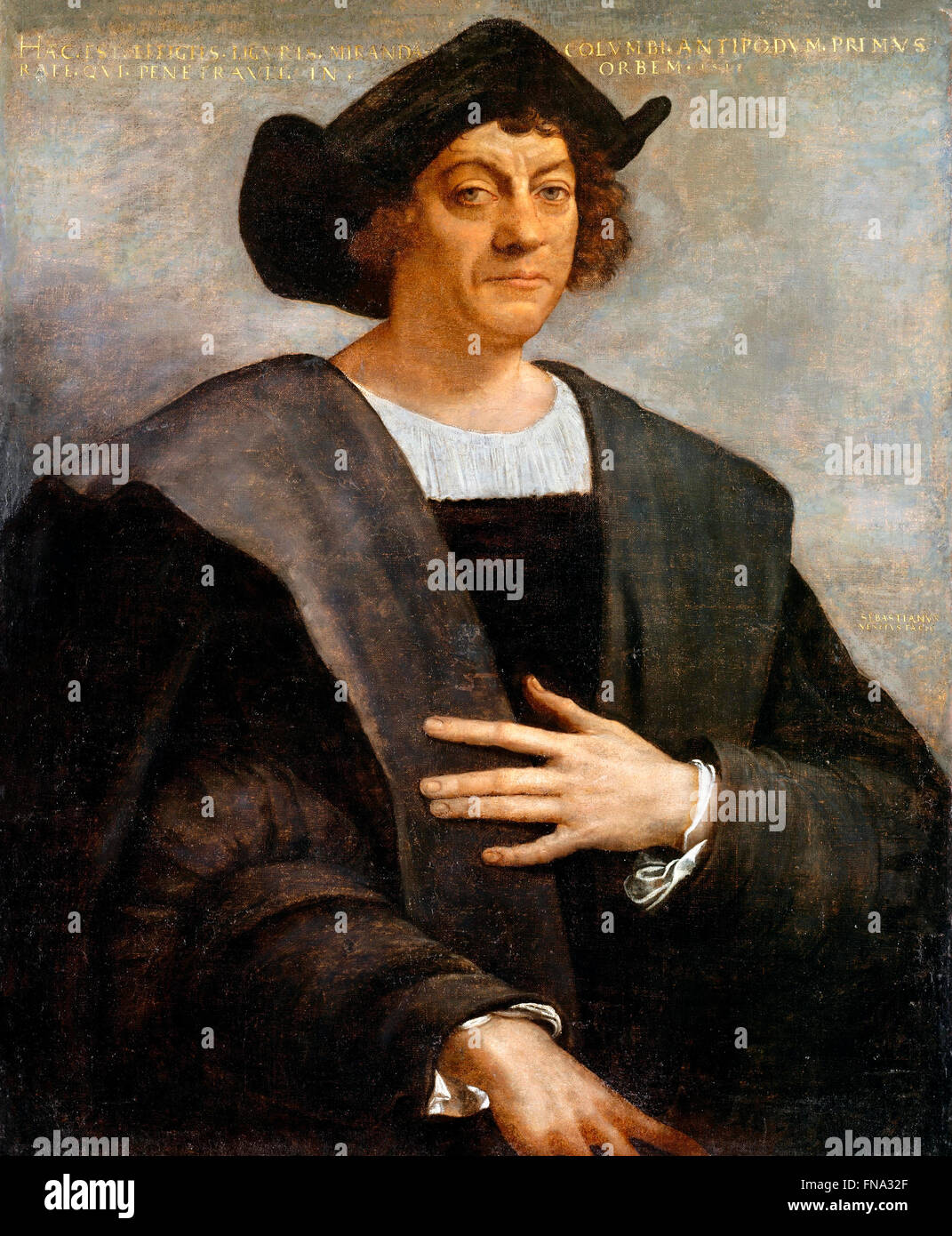 Christopher Columbus. Porträtmalerei, angeblich von Christoph Kolumbus, von Sebastiano del Piombo, 1519 Stockfoto