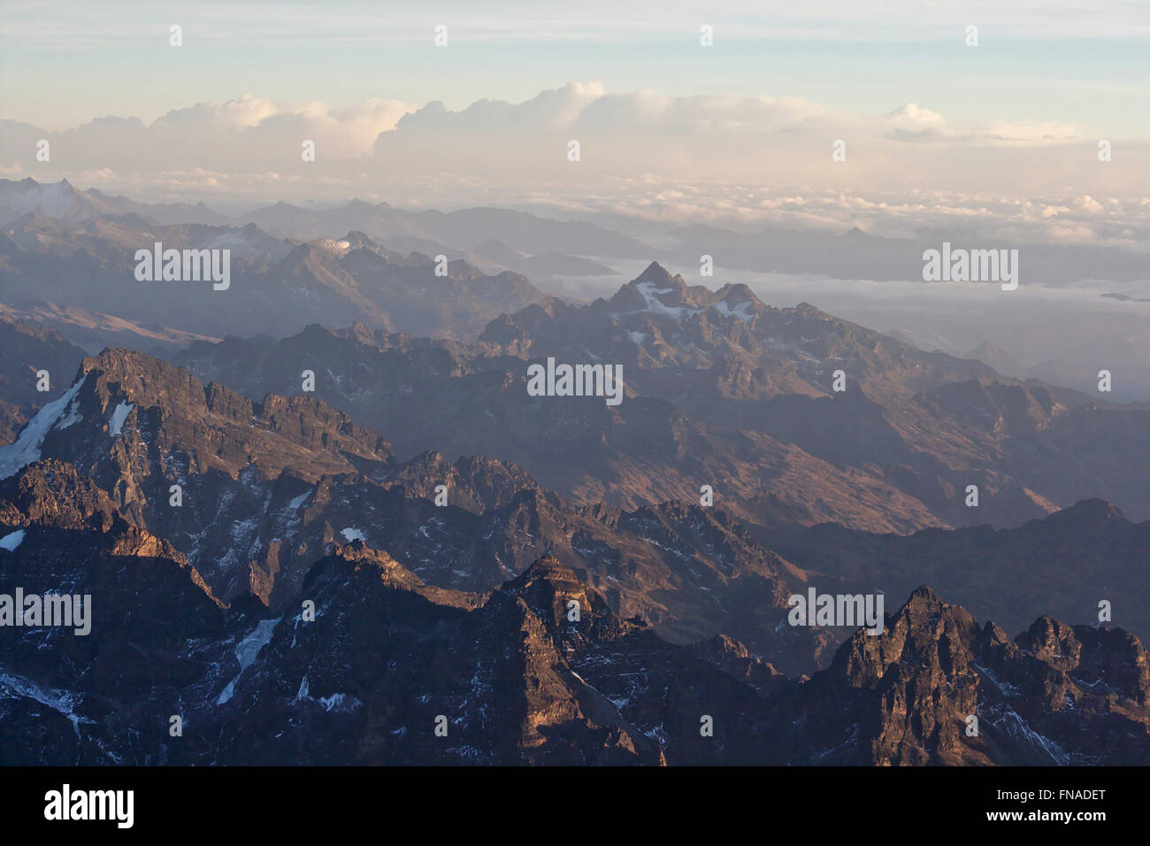 Blick vom Huayna Potosi in der Cordillera Real, Sunrise, Bolivien Stockfoto