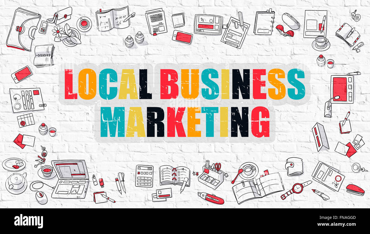 Local Business Marketing in Multicolor. Doodle-Design. Stockfoto