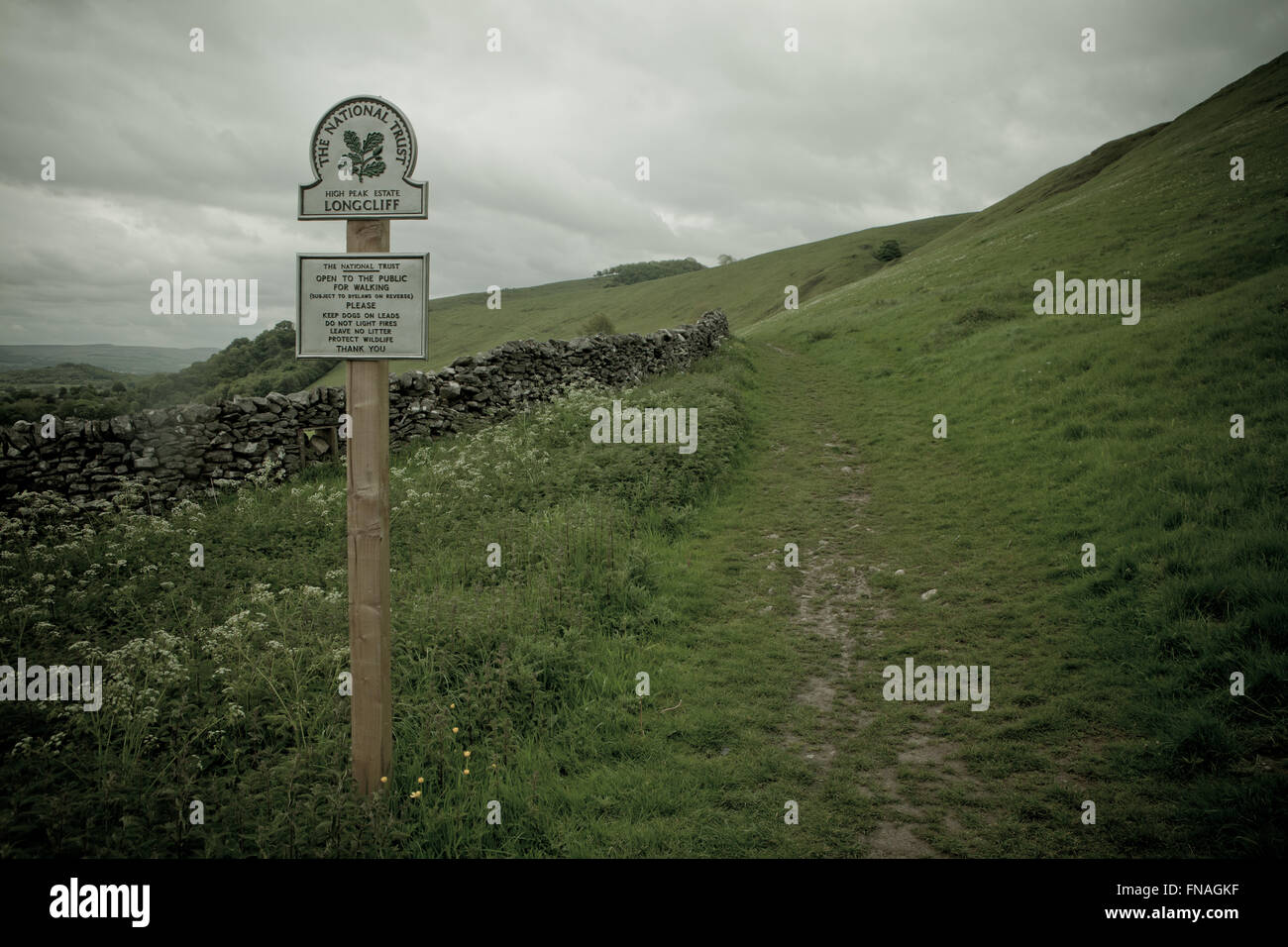 National Trust Zeichen im Peak District Stockfoto