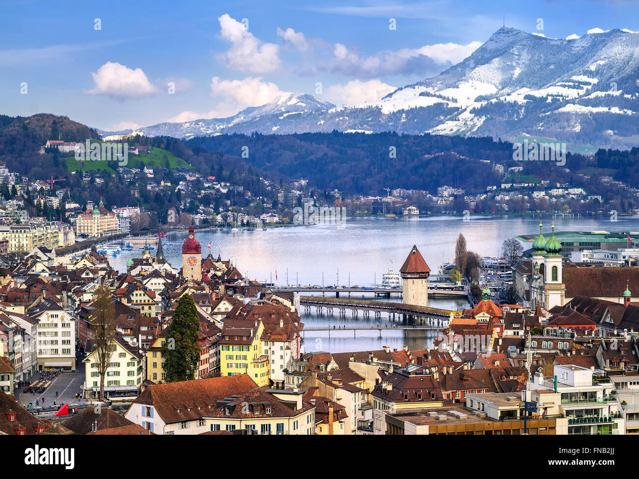 Luzern, Schweiz, Luftbild der Altstadt, See und Rigi Berg Stockfoto