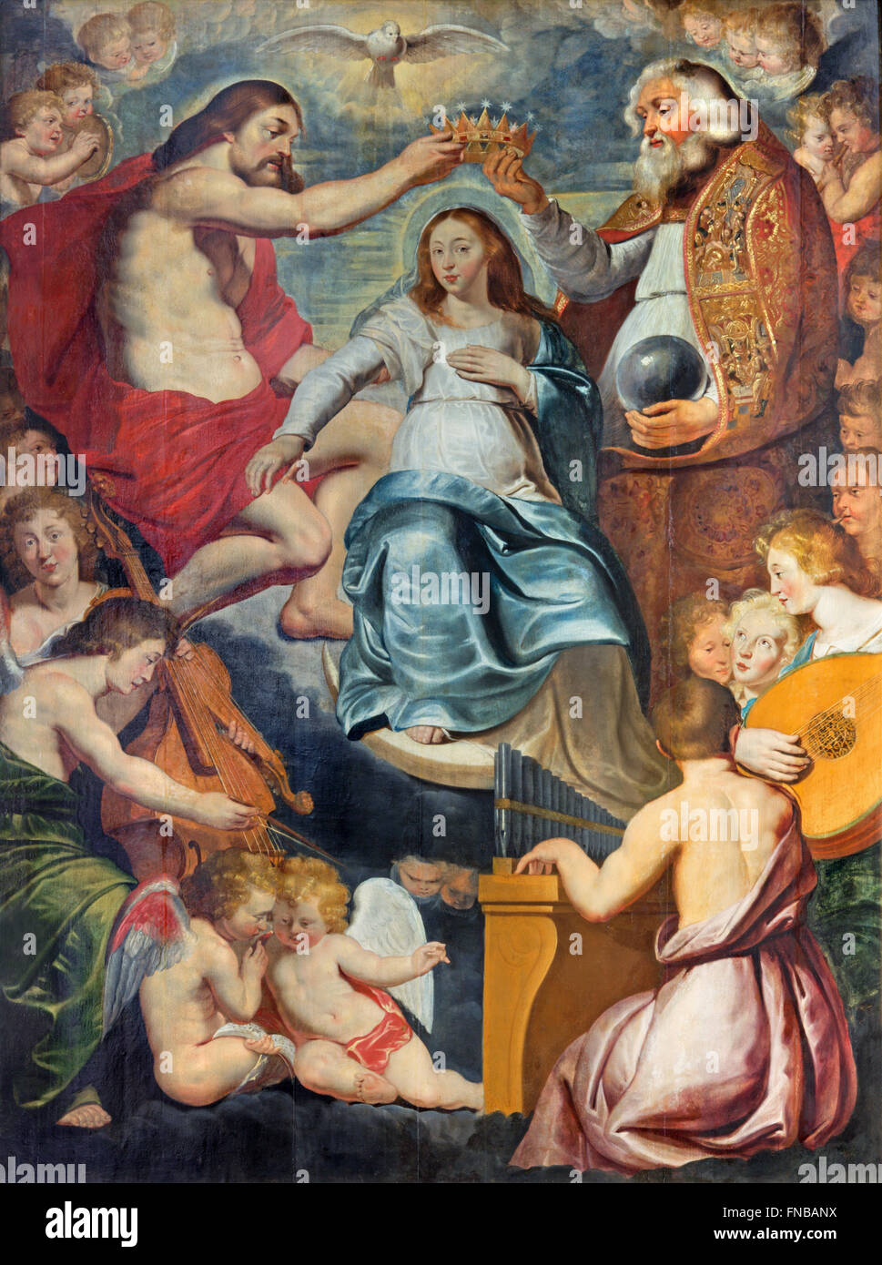 Antwerpen - 5. SEPTEMBER: Die Krönung der Jungfrau Maria Gemälde von Aernout Wickenborg vom 17. Jhdt. in der St. Pauls Kirche (Paulsker Stockfoto