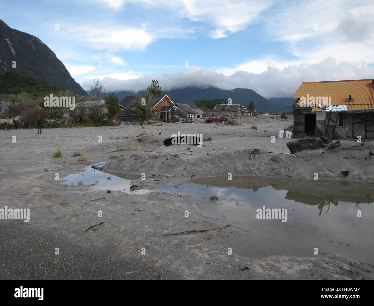 kleine Stadt drei Jahre nach der Naturkatastrophe, Chaitén, Chile Stockfoto