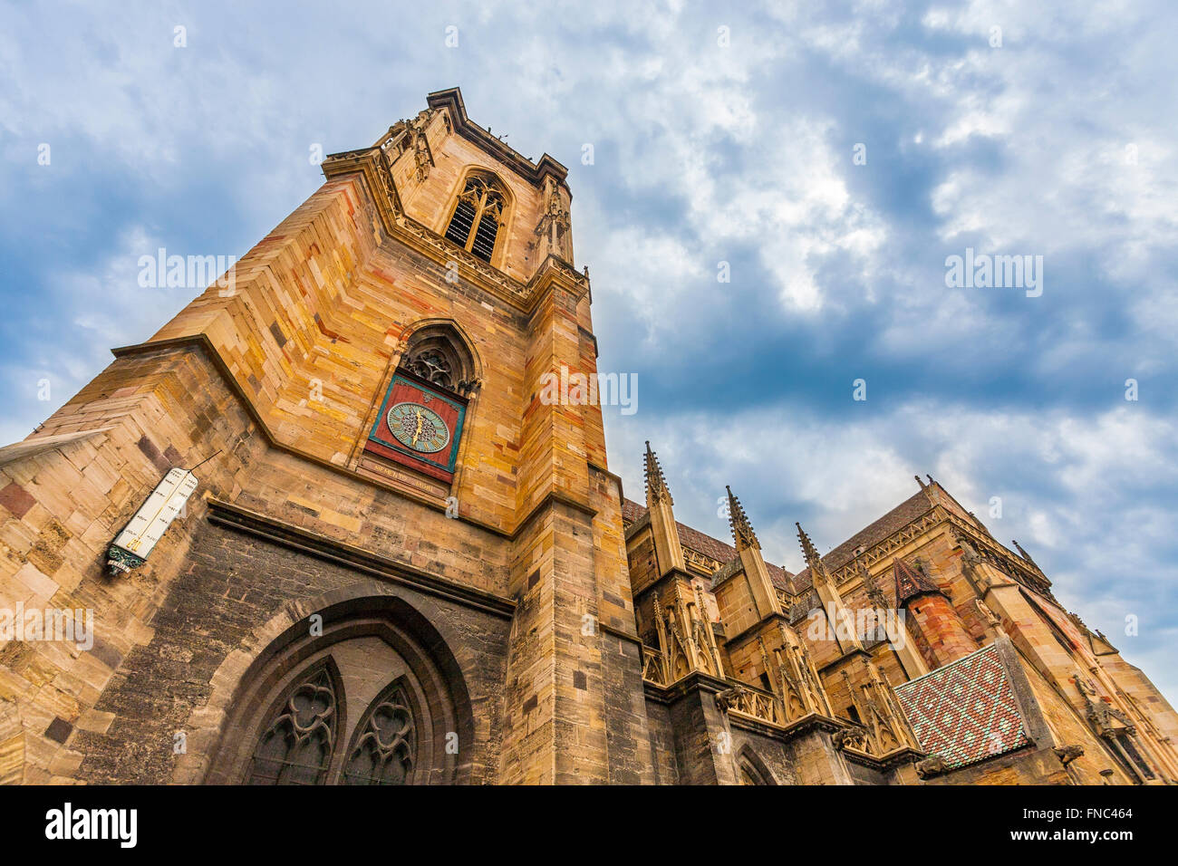 Fassade-Saint-Martin-Kirche von Colmar, Elsass, Frankreich Stockfoto
