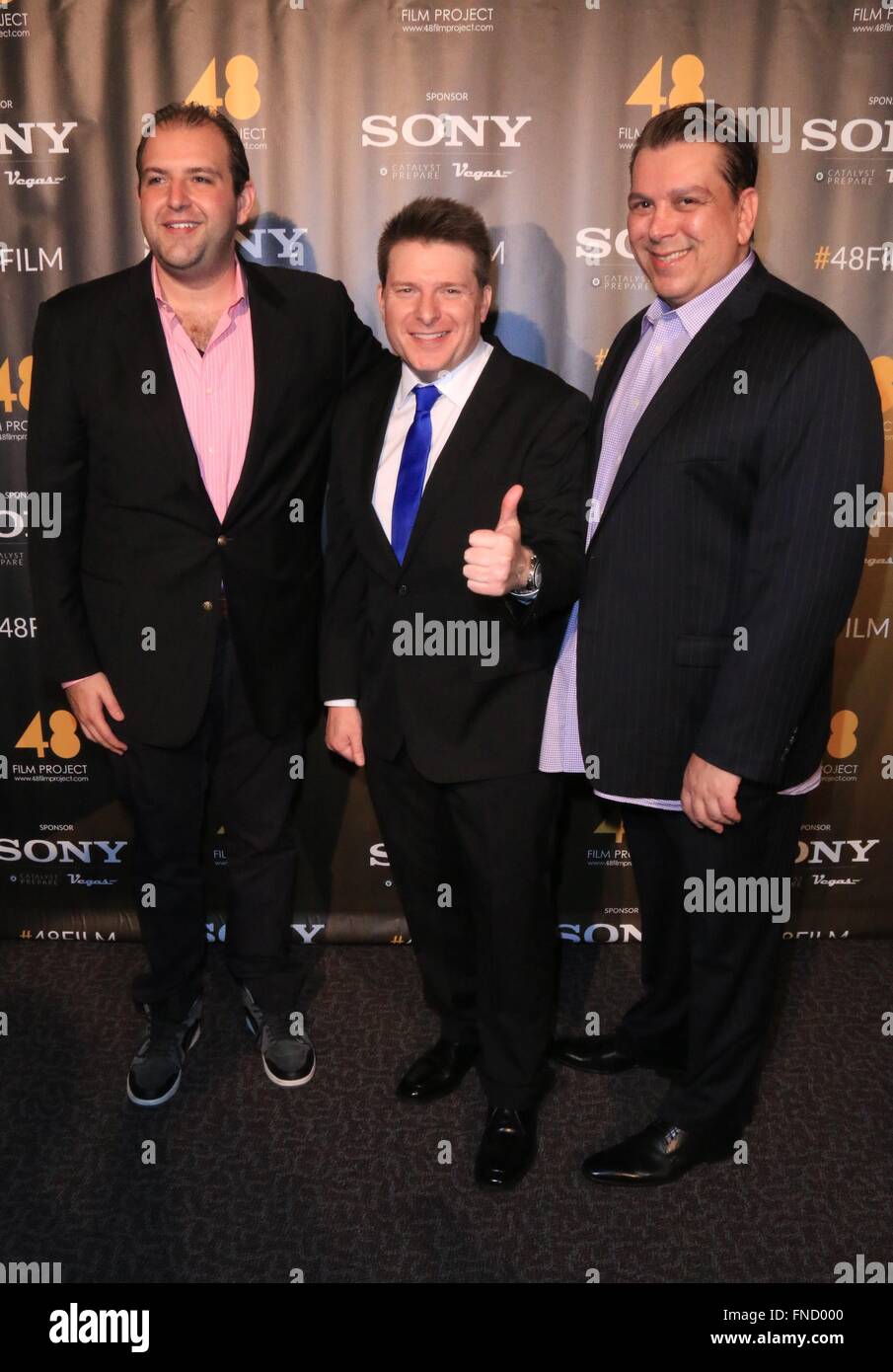 #48Film Project Awards Gala - Press Room mit: Daniel Alter, Philip Wilburn, Francesco Vitali Where: Los Angeles, California, Vereinigte Staaten von Amerika bei: 10. Februar 2016 Stockfoto