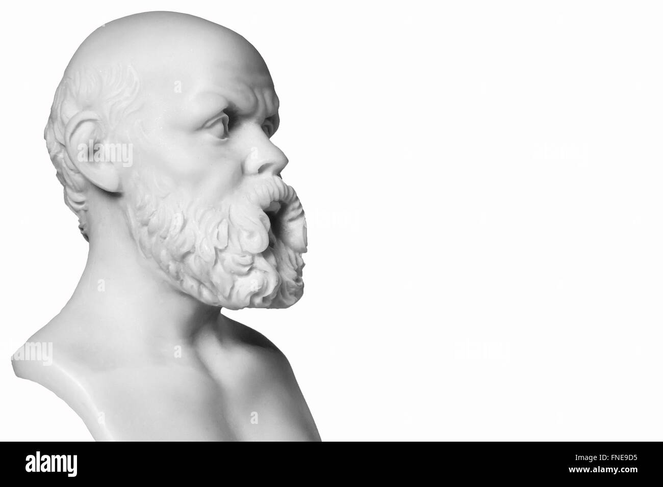 Weisse Marmorbüste des griechischen Philosophen Sokrates, isoliert auf weiss Stockfoto