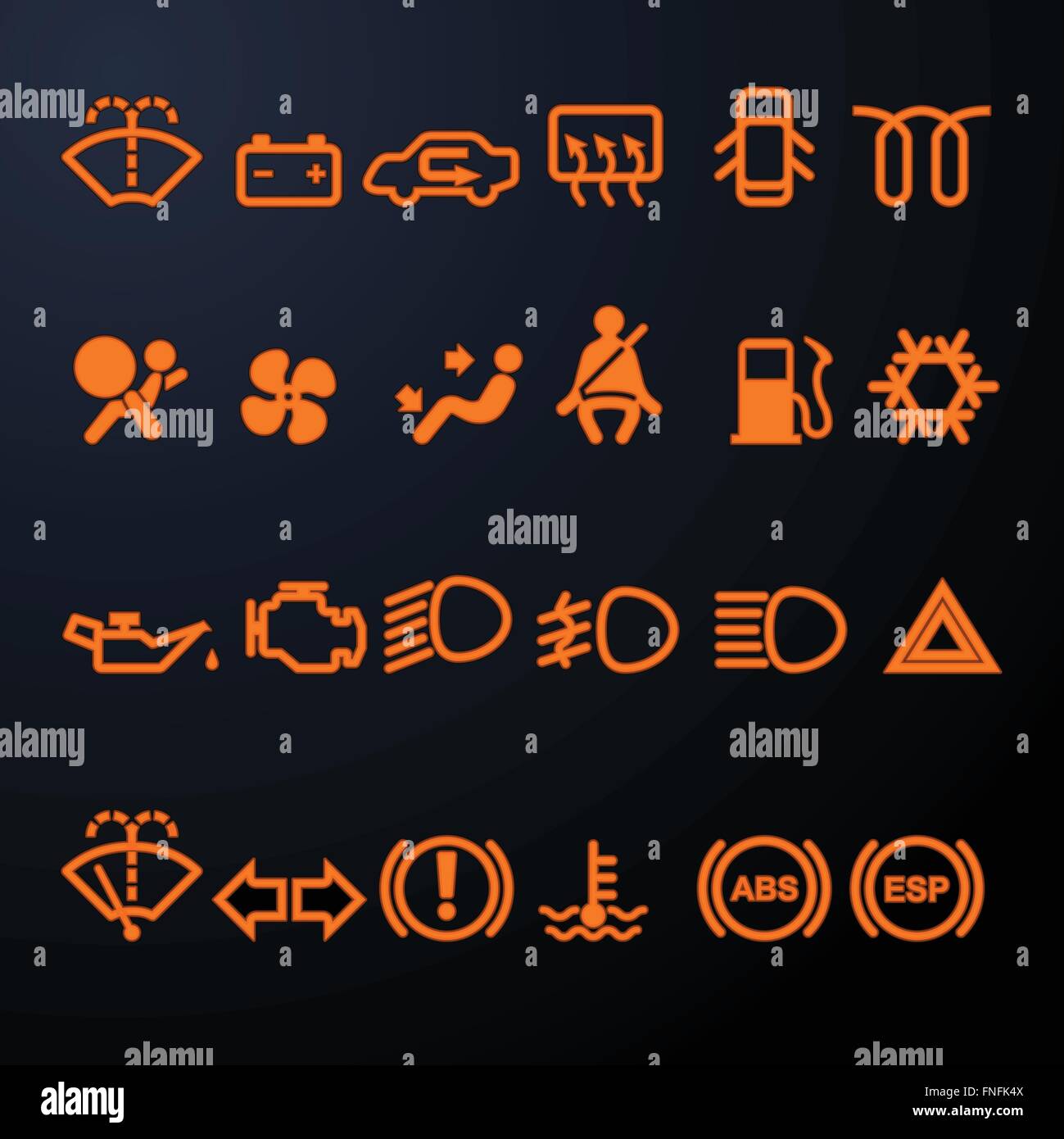 Reihe von einfachen beleuchtete Auto Dashboard icons Stock Vektor