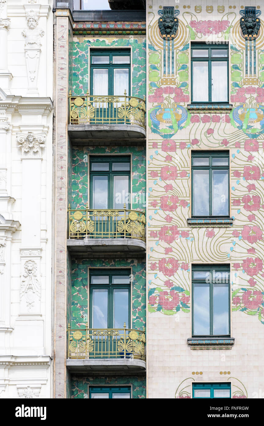 Die reich verzierten Jugendstil-Fassade des Majolika Haus von Otto Wagner, Wien, Österreich Stockfoto
