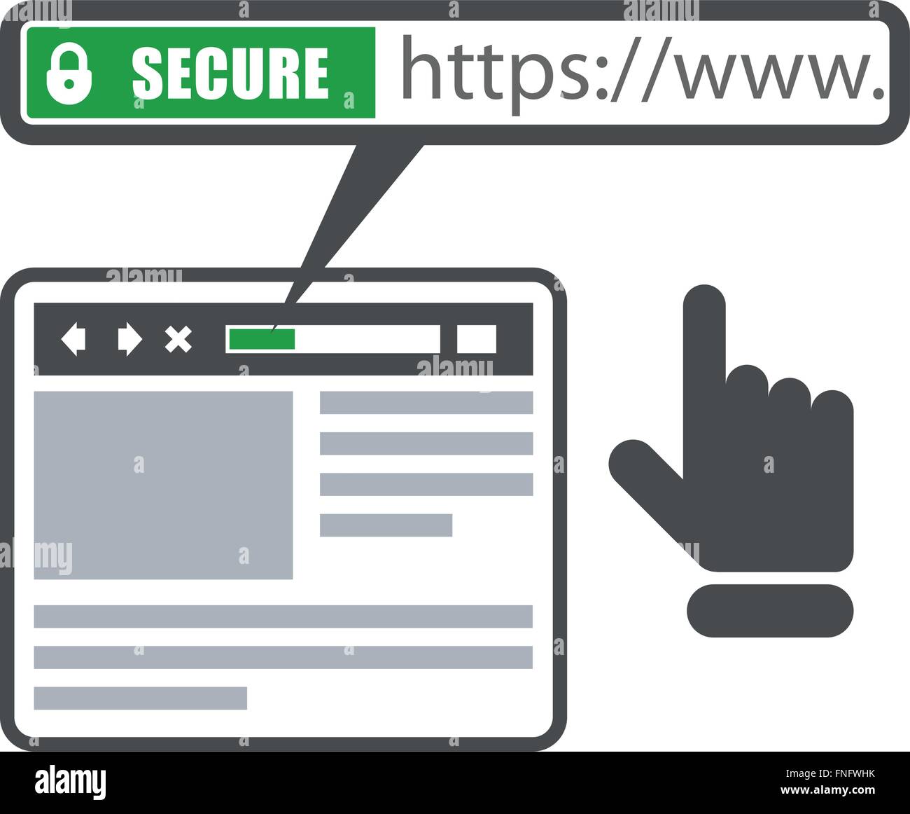 Sichere Zahlung icon-grüner Balken mit ssl und Browser Stock Vektor
