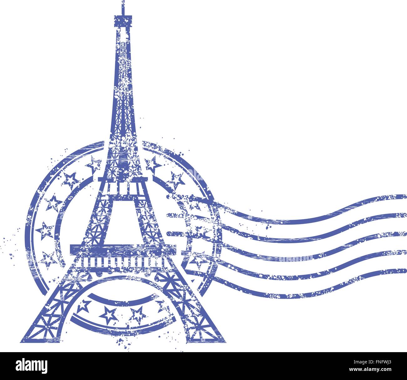 Grunge runden Stempel mit Eiffelturm - Wahrzeichen von Paris. Stock Vektor