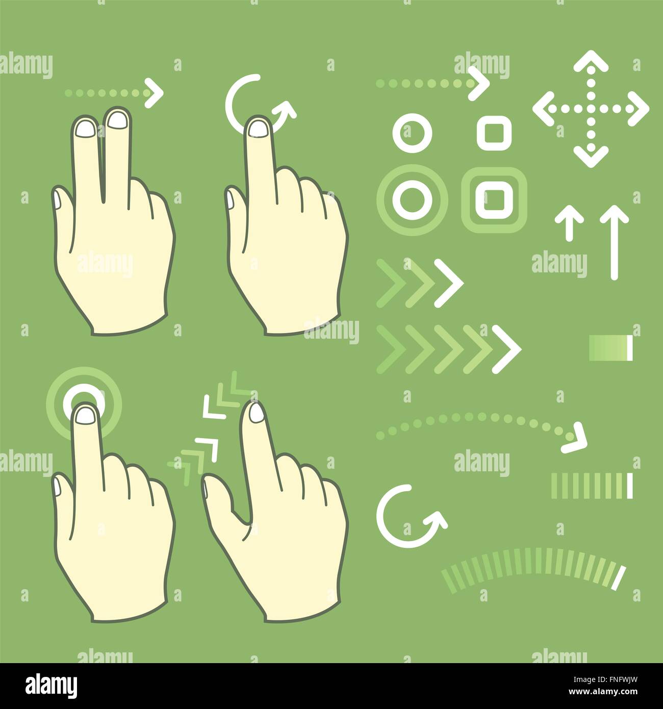 Touchscreen Geste Handzeichen und Bewegung Stock Vektor