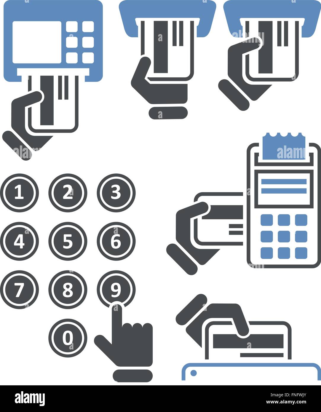 Atm und pos-terminal - Zahlung mit Kreditkarte Symbole Stock Vektor