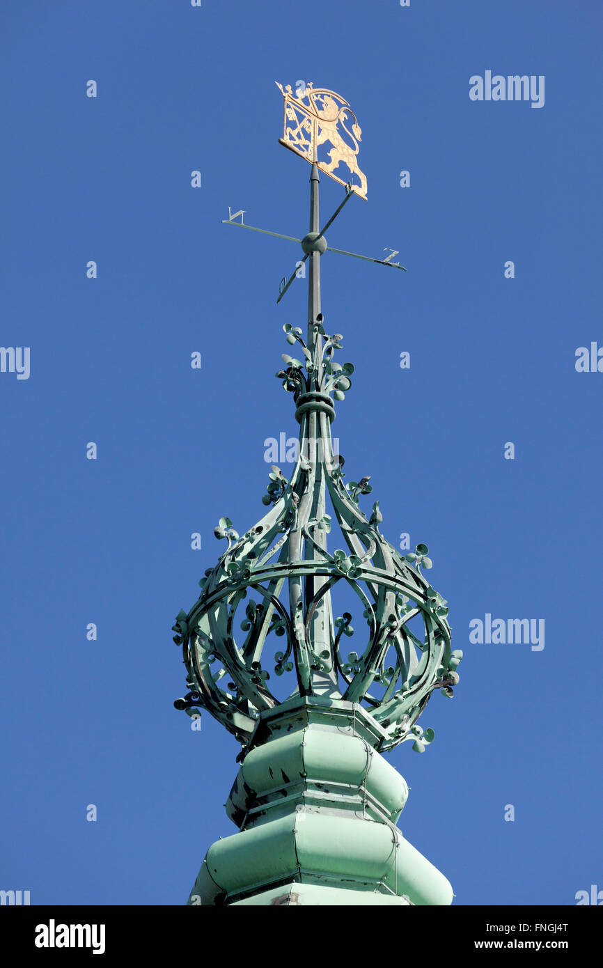 Leiden-Rathaus-Turm mit Wetterfahne Stockfoto