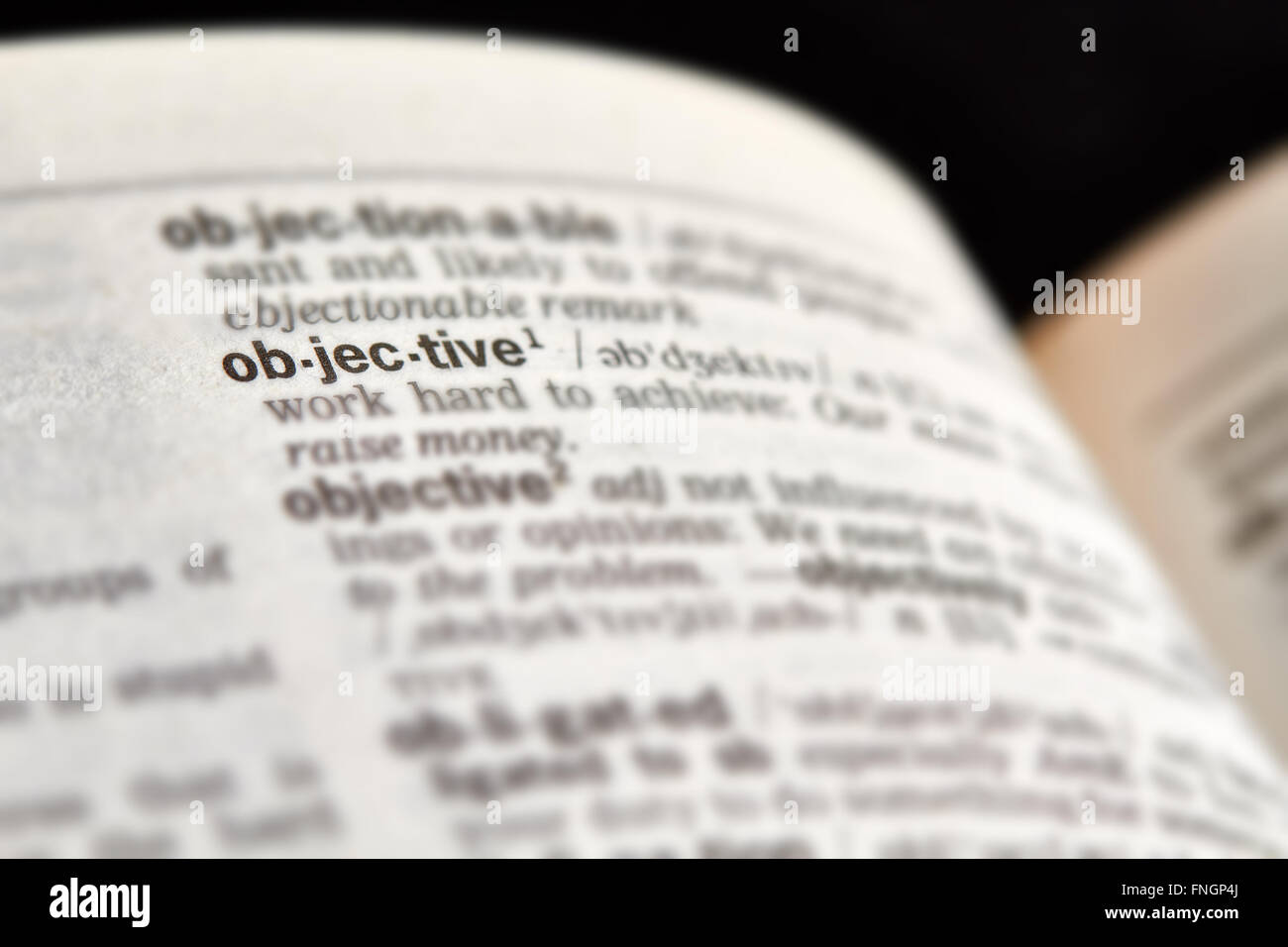 Objektiven Wort Definition Text im Wörterbuch Stockfoto