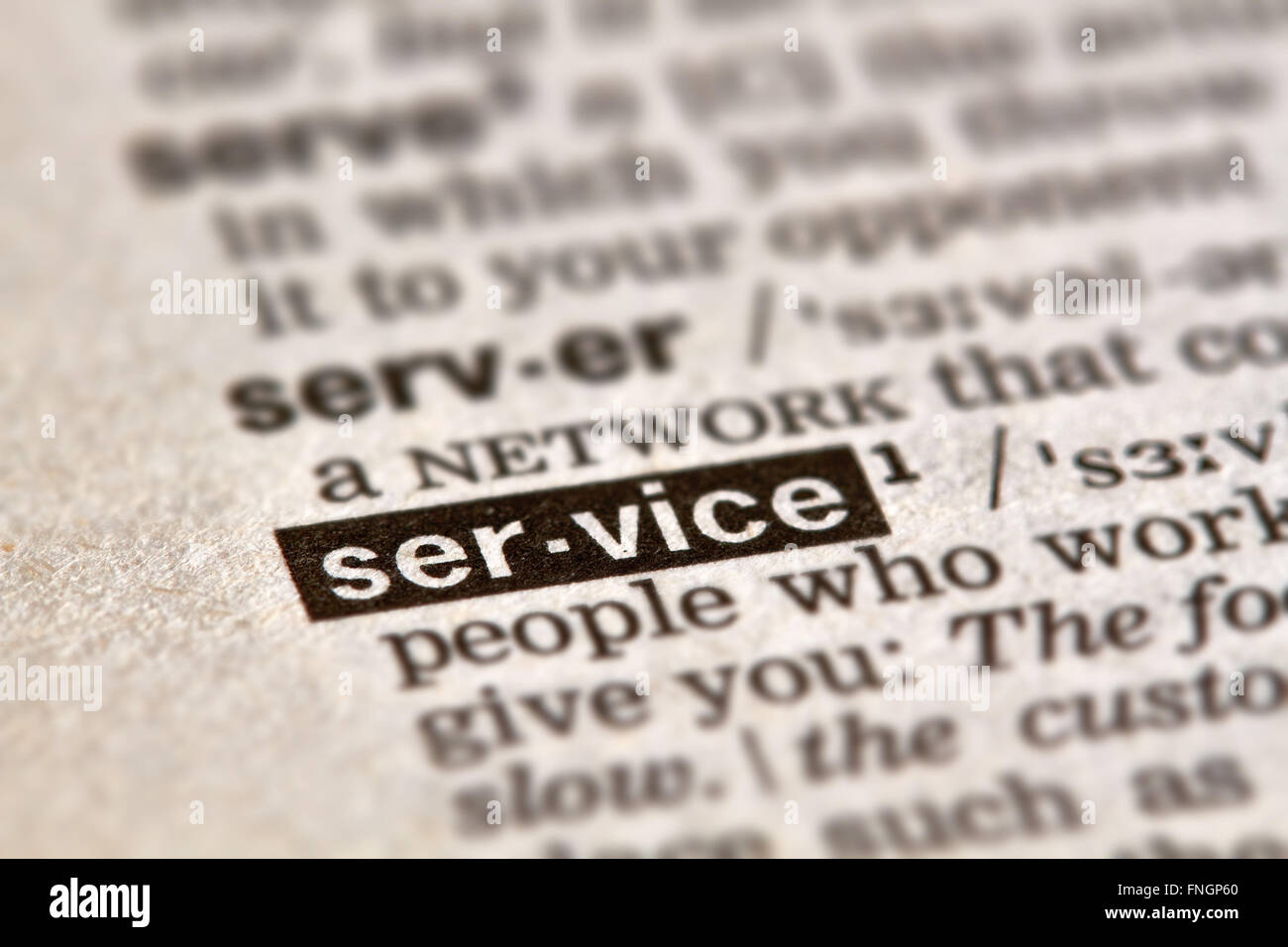 Service-Wort-Definition-Text im Wörterbuch Stockfoto
