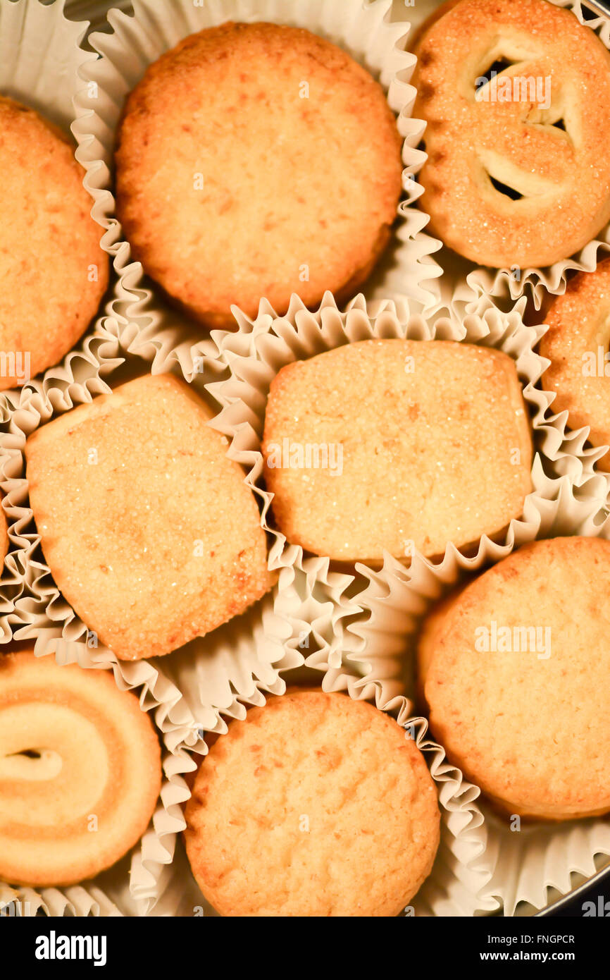 Schachtel mit Danish Butter Cookies Nahaufnahme Stockfoto