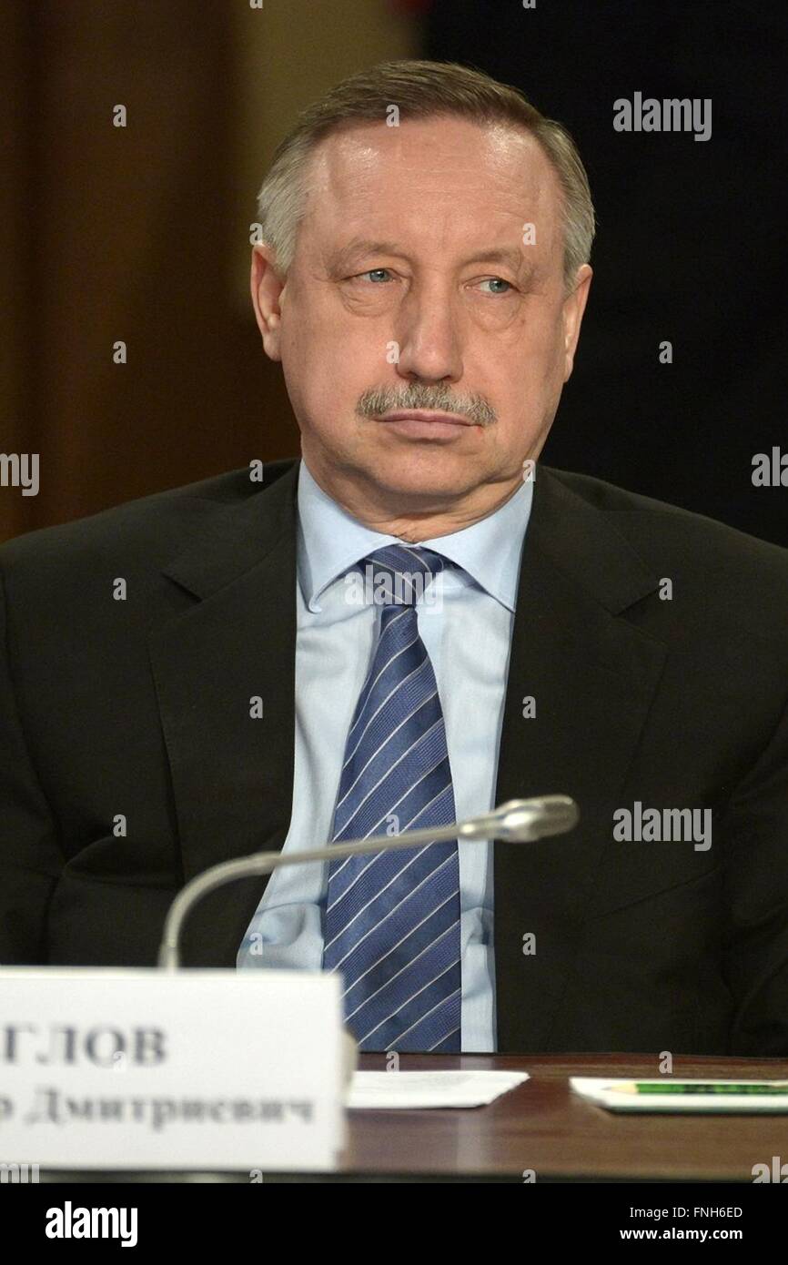 Russischen Präsidenten Repräsentanten in den zentralen Federal District Alexander Beglov während einer Sitzung des Staatsrates auf die Verkehrssicherheit erlässt 14. März 2016 in Jaroslawl, Russland. Stockfoto