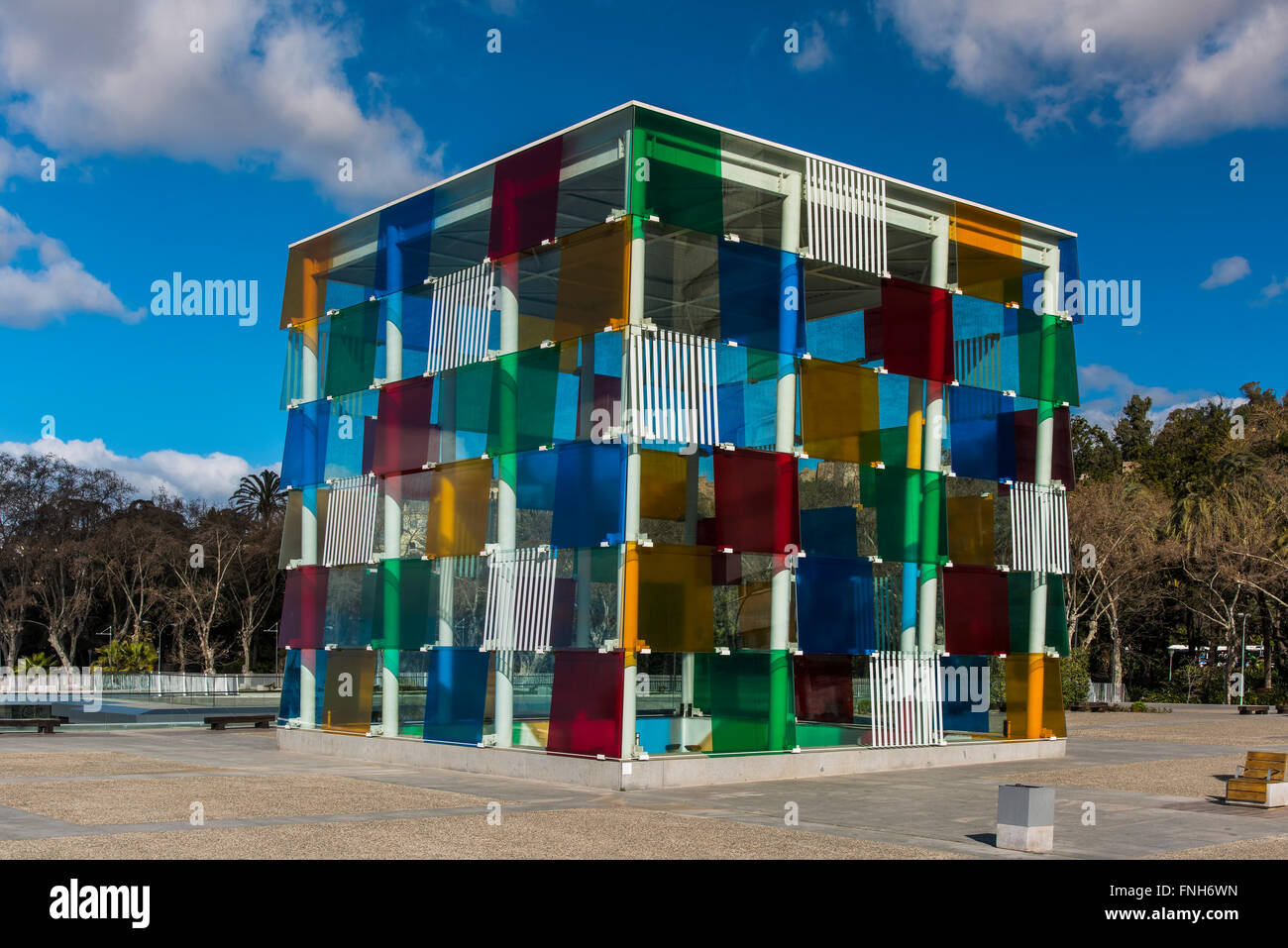 Der bunte Würfel des Centre Pompidou Malaga, Malaga, Andalusien, Spanien Stockfoto