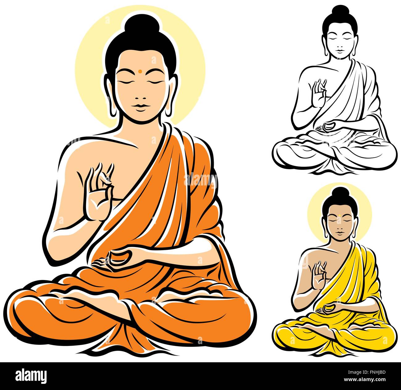 Stilisierte Illustration des Buddha isoliert auf weißem Hintergrund. Stock Vektor