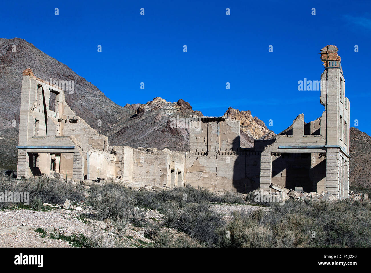 Cook Bankgebäude Ruinen, Rhyolite, Nevada, Vereinigte Staaten von Amerika Stockfoto