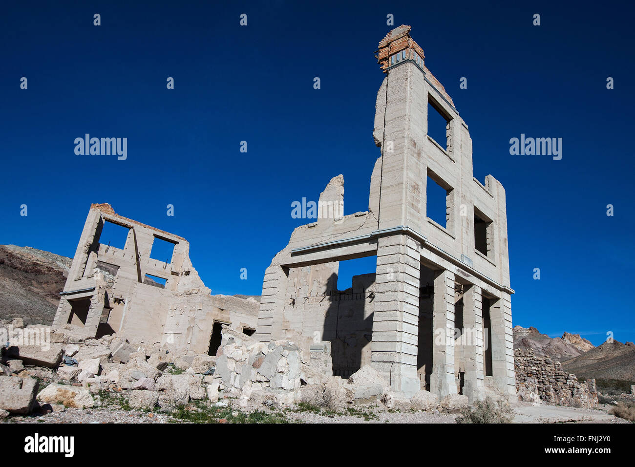 Cook Bankgebäude Ruinen, Rhyolite, Nevada, Vereinigte Staaten von Amerika Stockfoto