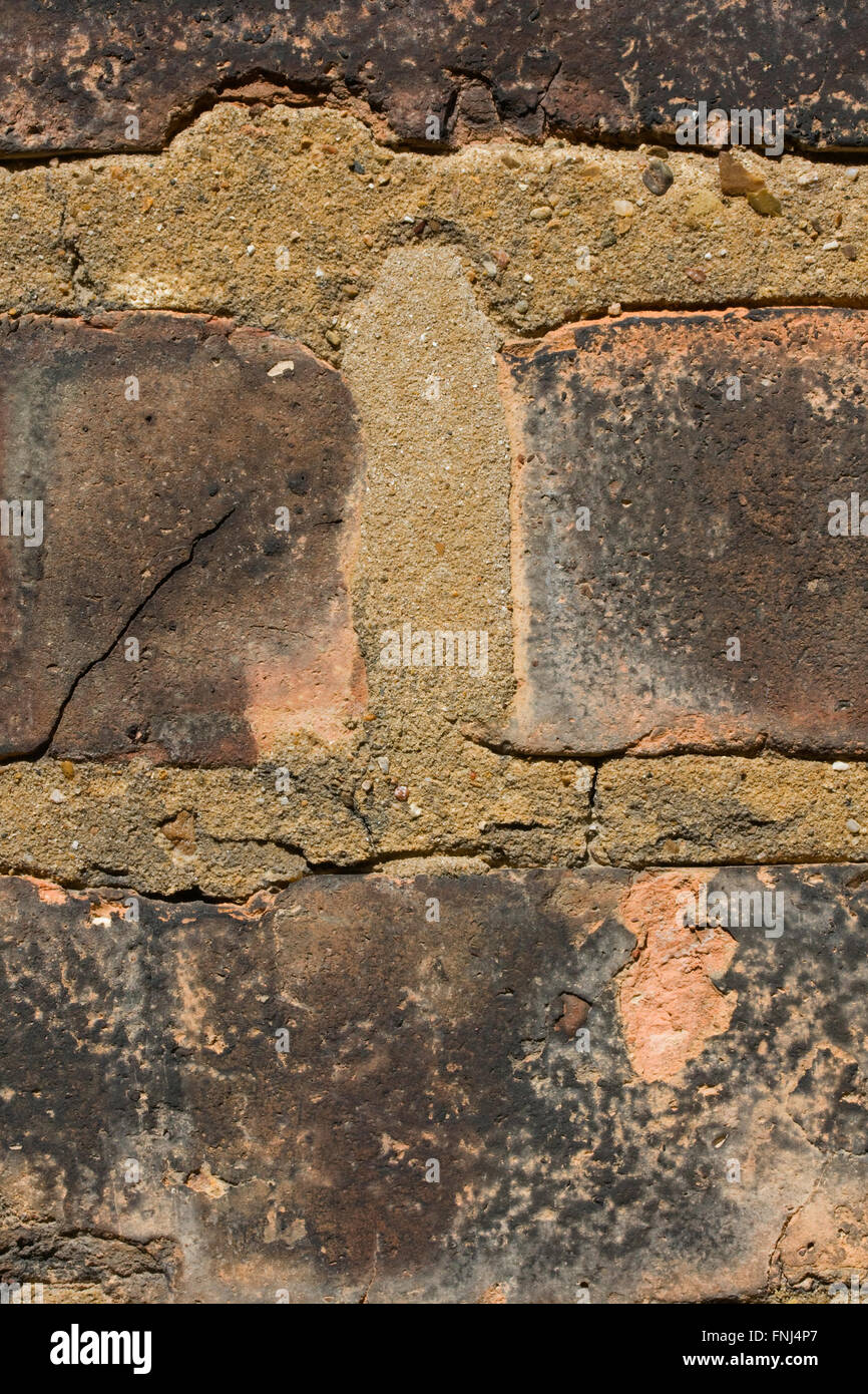Nahaufnahme von Grunge Red brick wall Stockfoto