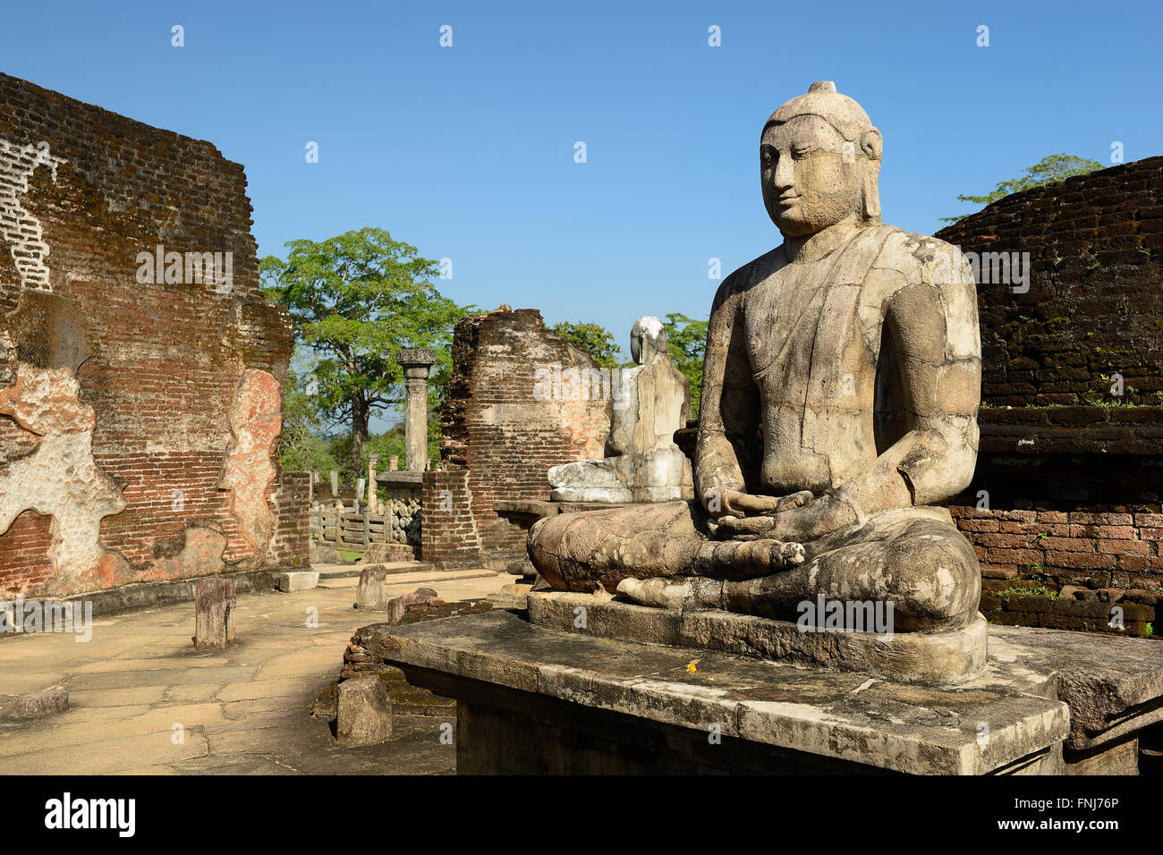Polonnaruwa Ruine war die zweite Hauptstadt von Sri Lanka nach der Zerstörung von Polonnaruwa. Das Foto stellt Vatadag Stockfoto