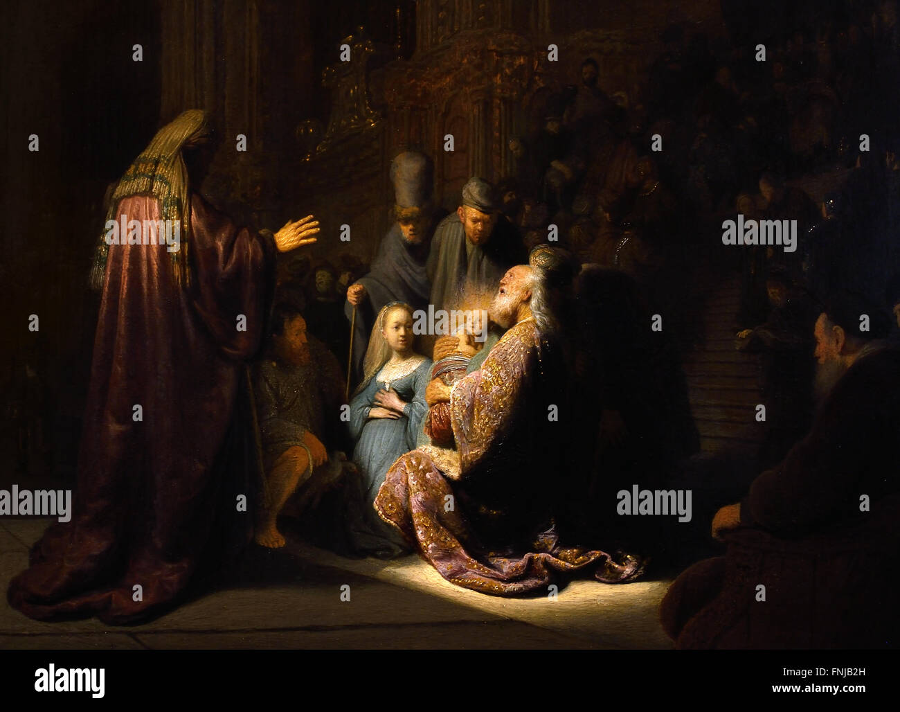 Simeons Lied Lob 1631 Rembrandt Harmenszoon van Rijn1606 – 1669 Niederlande Niederlande (Josef und Maria im Tempel widmen ihr Neugeborene Baby Jesus, Gott, wo ist das Kind von Simeon als der lang erwartete Messias anerkannt sind. Der alte Mann nimmt ihn in seine Arme und platzt in Lobgesang. Das göttliche Licht, das Simeon Überschwemmungen scheint aus dem Kind selbst leuchten. ) Stockfoto