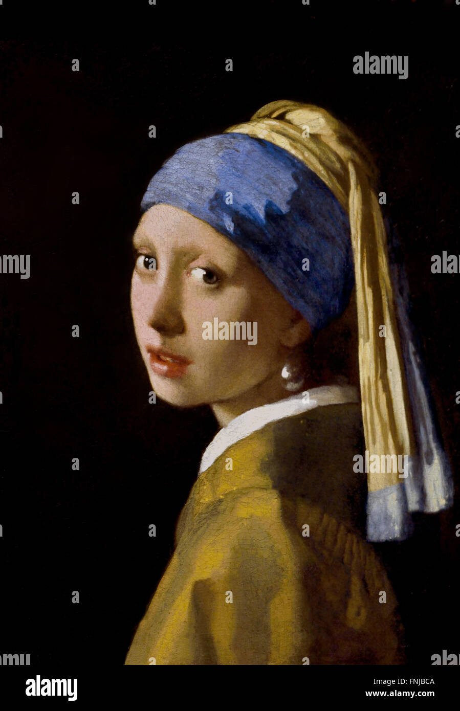 Mädchen mit Perlenohrring 1665 Johannes Vermeer oder Jan Vermeer 1632 - 1675 Niederländische Niederlande ( niederländischer Maler im Goldenen Zeitalter, einer der größten Maler im 17. Jahrhundert. Bevorzugte zeitlose, gedämpfte Momente, bleibt rätselhaft, unnachahmliches Farbschema und verwirrender Lichtinhalt) Stockfoto