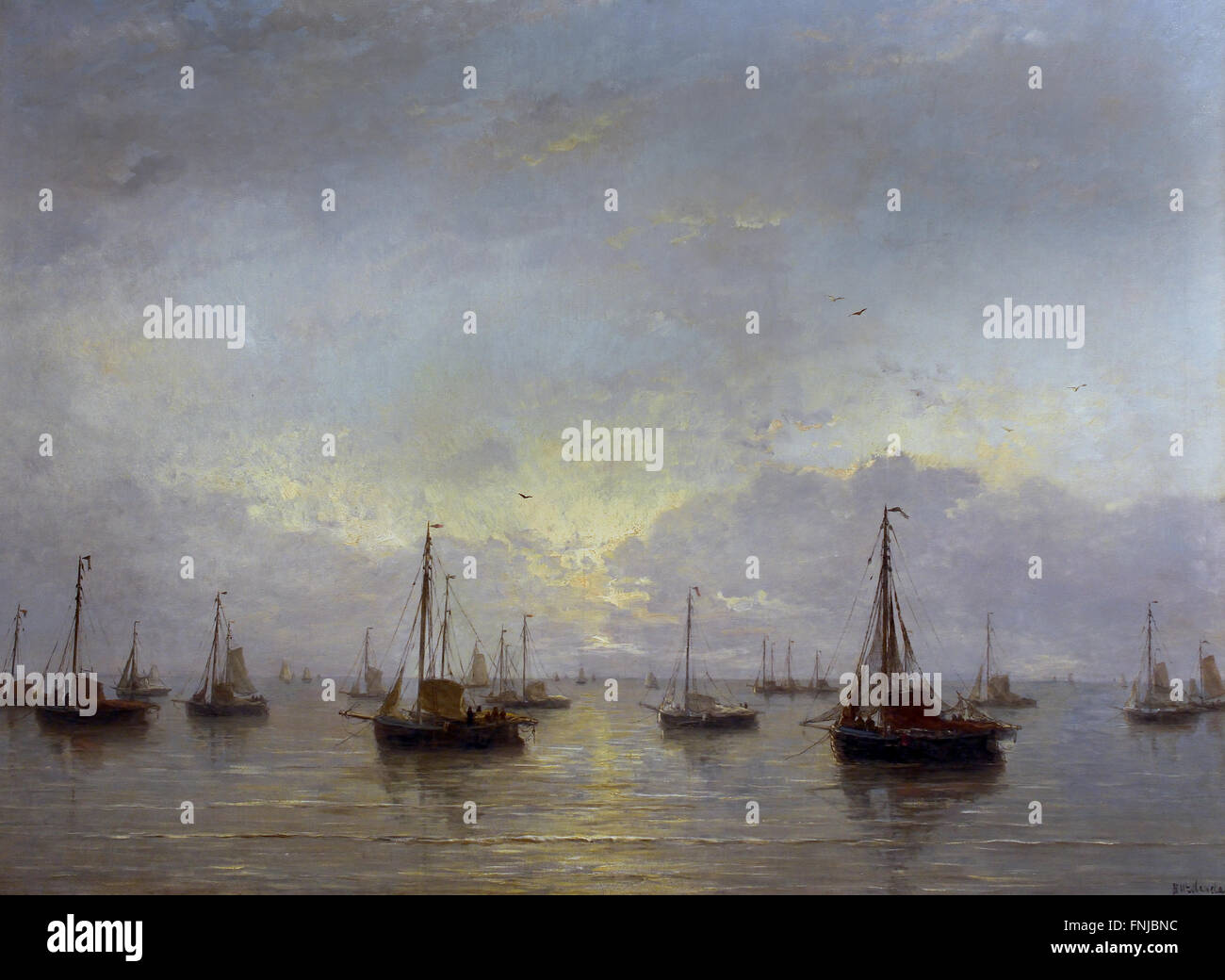 Am frühen Morgen mit einer Vielzahl von Schiffen von Hendrick Willem Mesdag (1831-1915) den Haag war eine niederländische marine Maler Niederlande (Scheveningen) Stockfoto