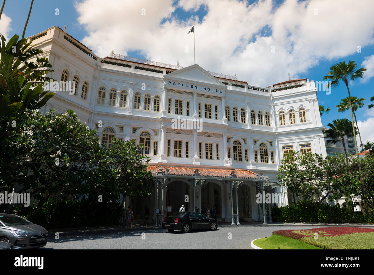 Koloniale Raffles Hotel Facade, Singapur Stockfoto