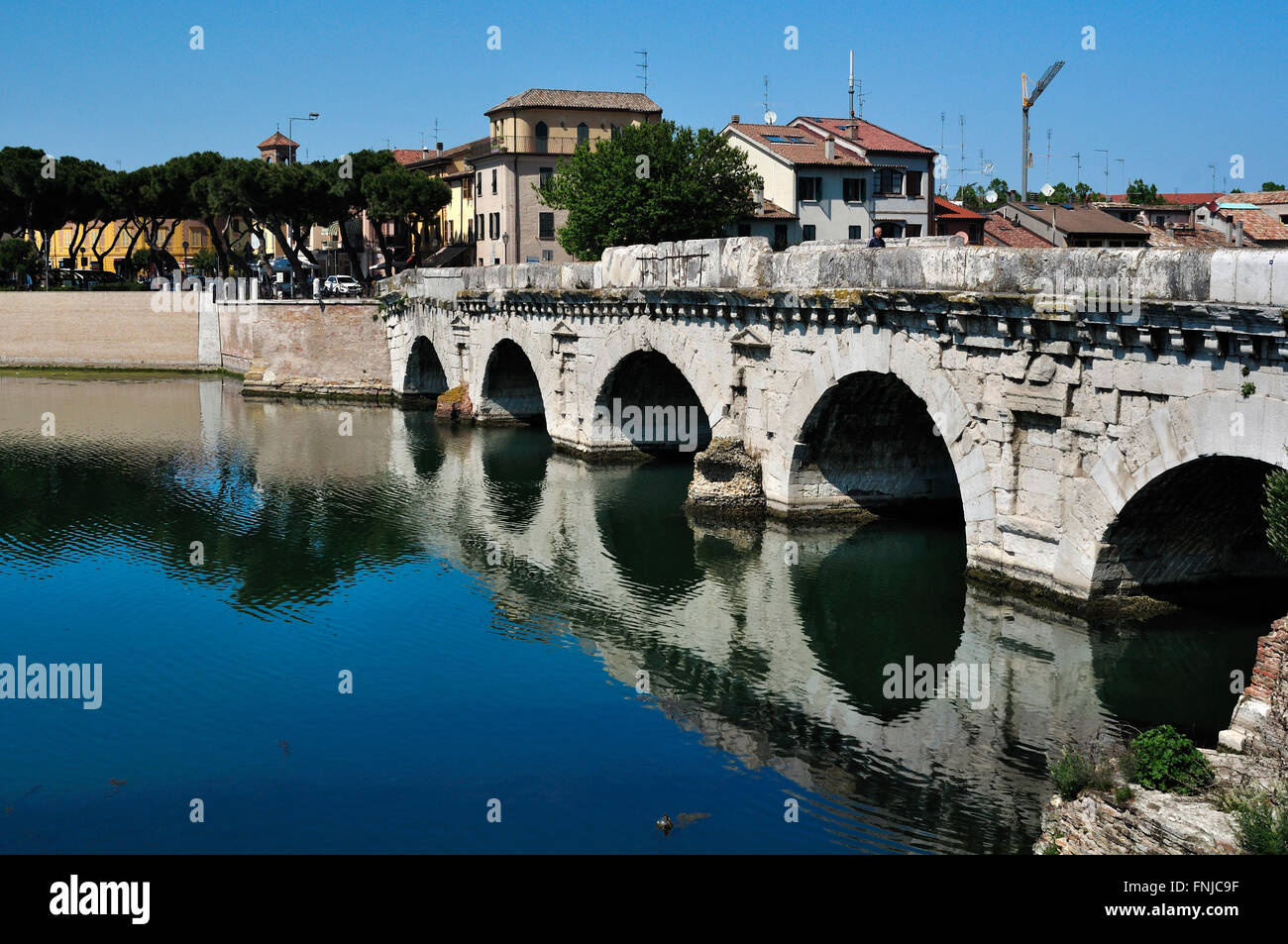 Italien, Emilia Romagna, Rimini, Tiberio Brücke Stockfoto