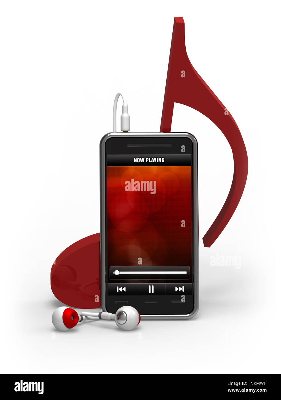 Smartphone, Musik-Player, Kopfhörer, Musiknote Stockfoto