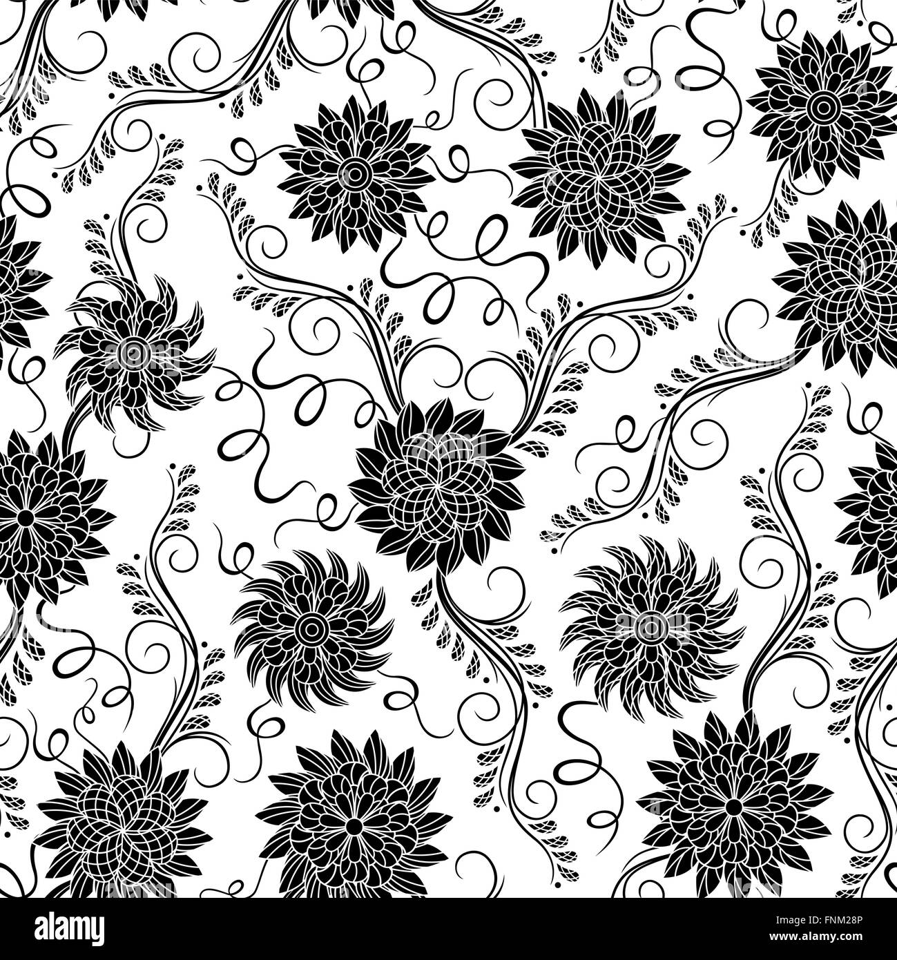 Schwarz / weiß nahtlose Muster mit Schablone florale Elemente, Hand ertrinken Vektorgrafiken Stock Vektor