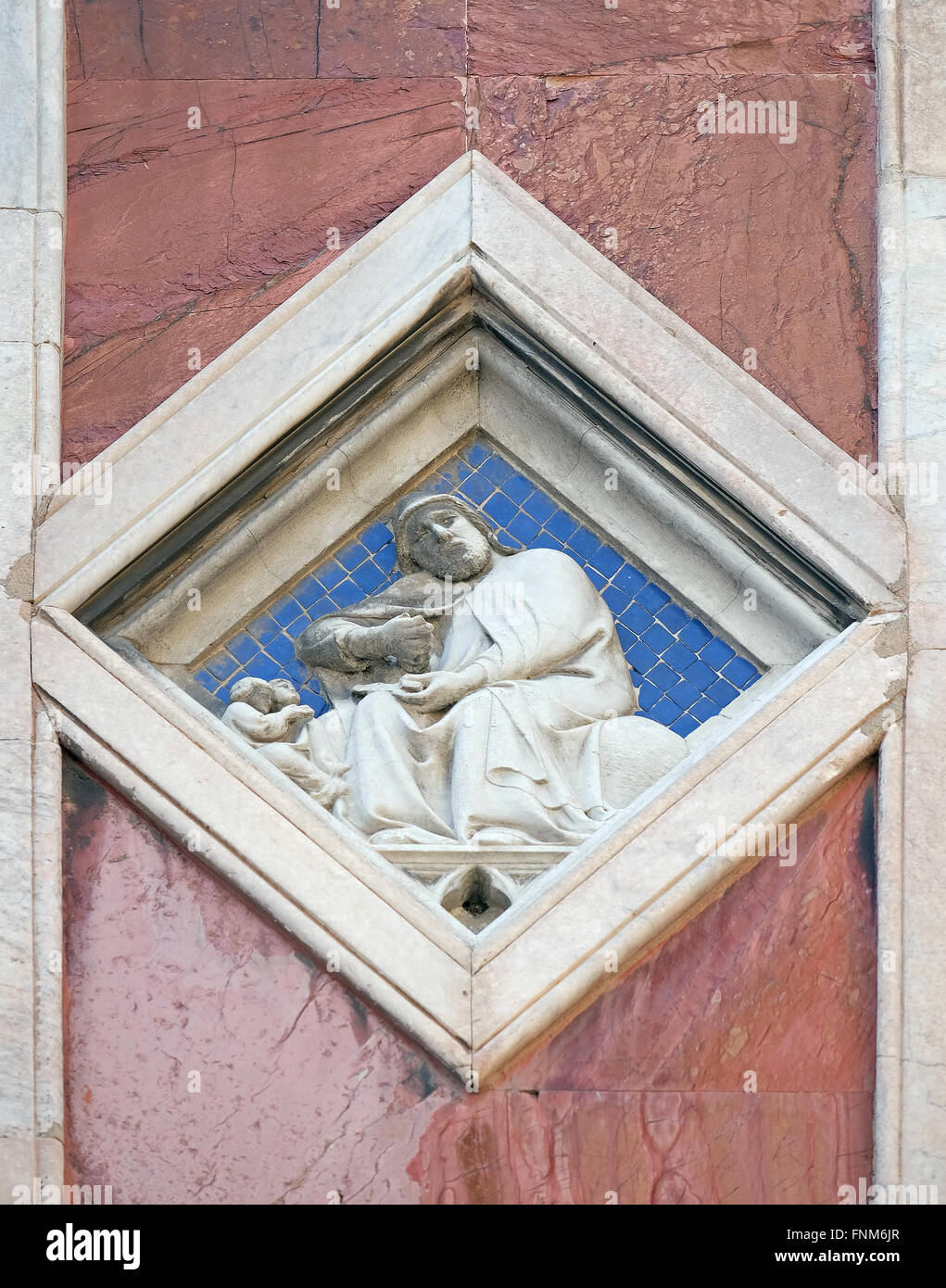 Mercury von Nino Pisano, 1337-41., Relief auf Giotto Campanile der Cattedrale di Santa Maria del Fiore, Florenz, Italien Stockfoto