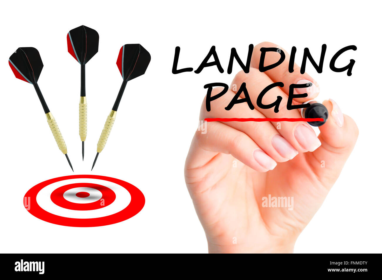 Landing Page-Konzept mit Dart-Pfeile und ein Ziel Stockfoto