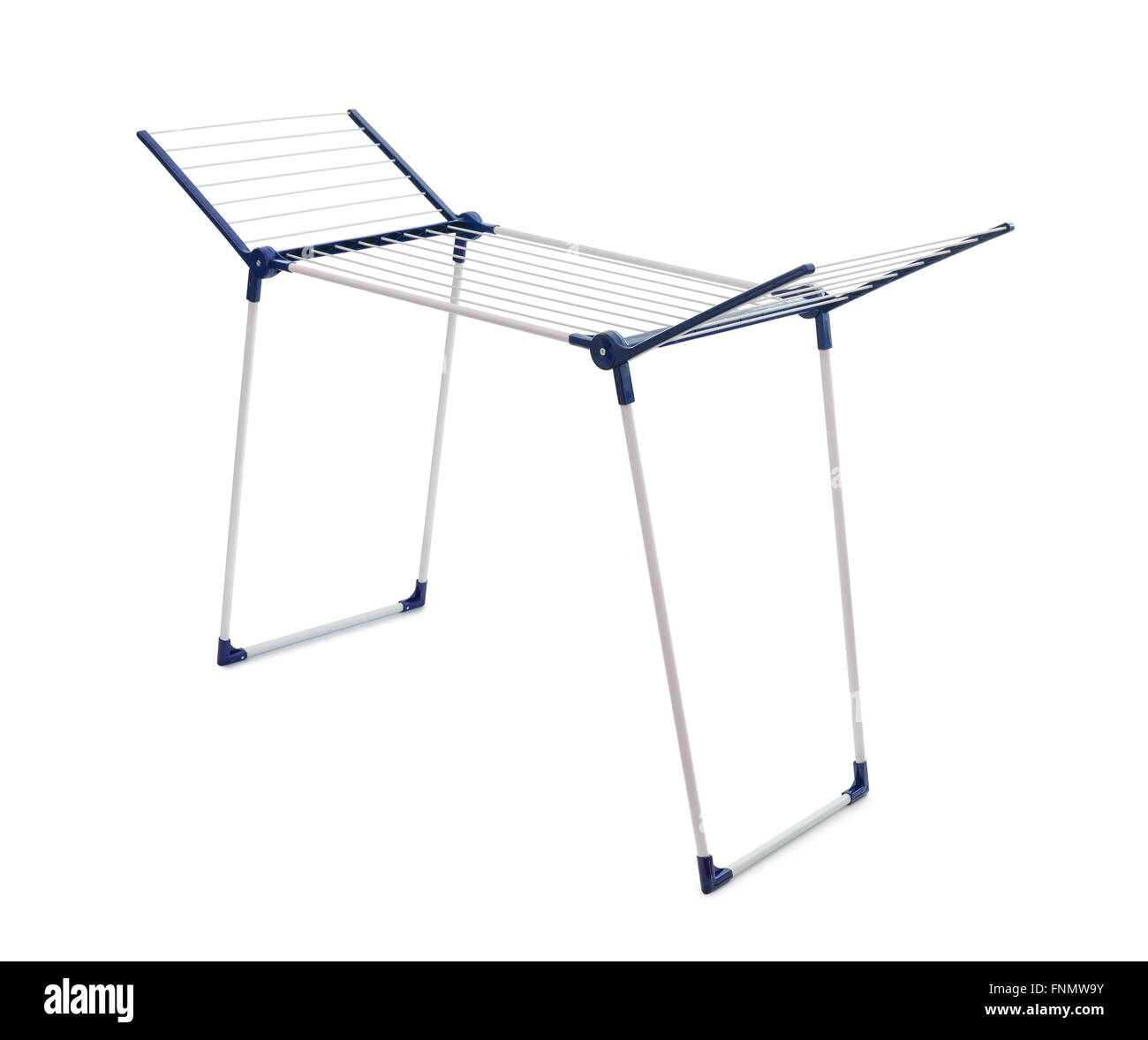 Leere Wäscheständer isoliert auf weißem Tuch Stockfoto