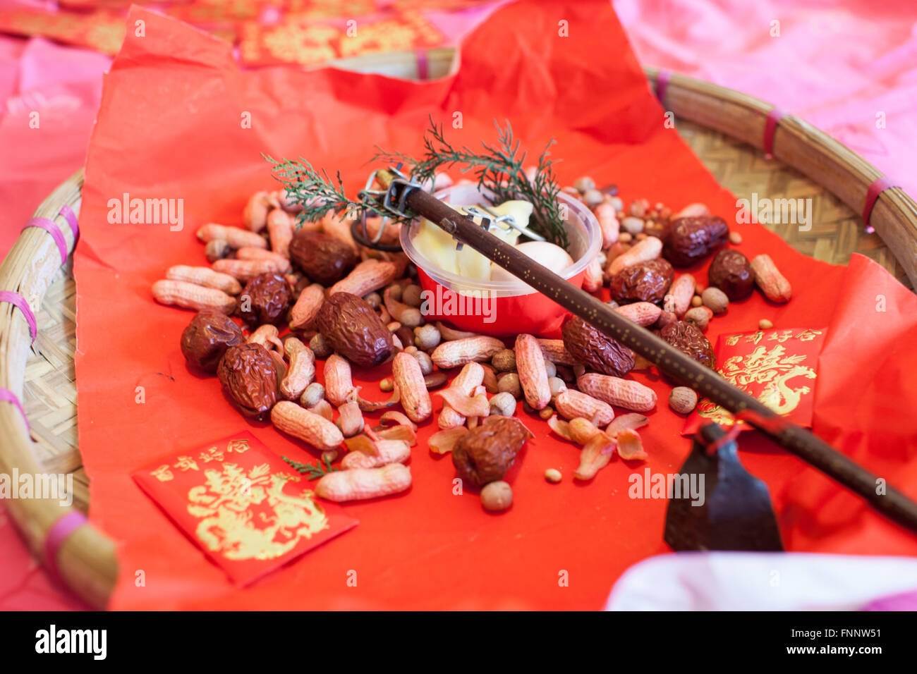 chinesische Hochzeit Stoffe des gutes omen Stockfoto