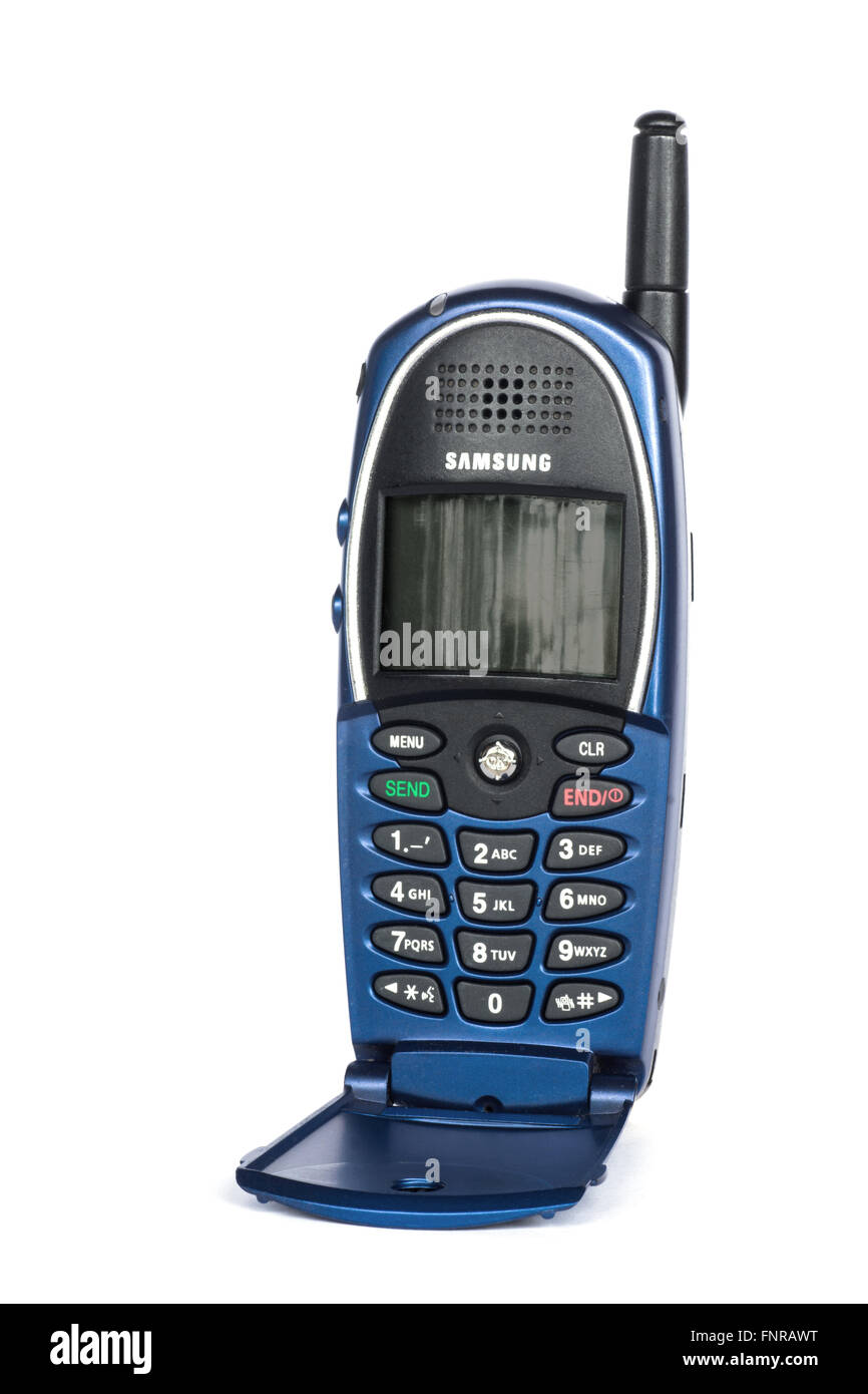Alte Technologie Mobile/Handy auf einem weißen Hintergrund. Stockfoto