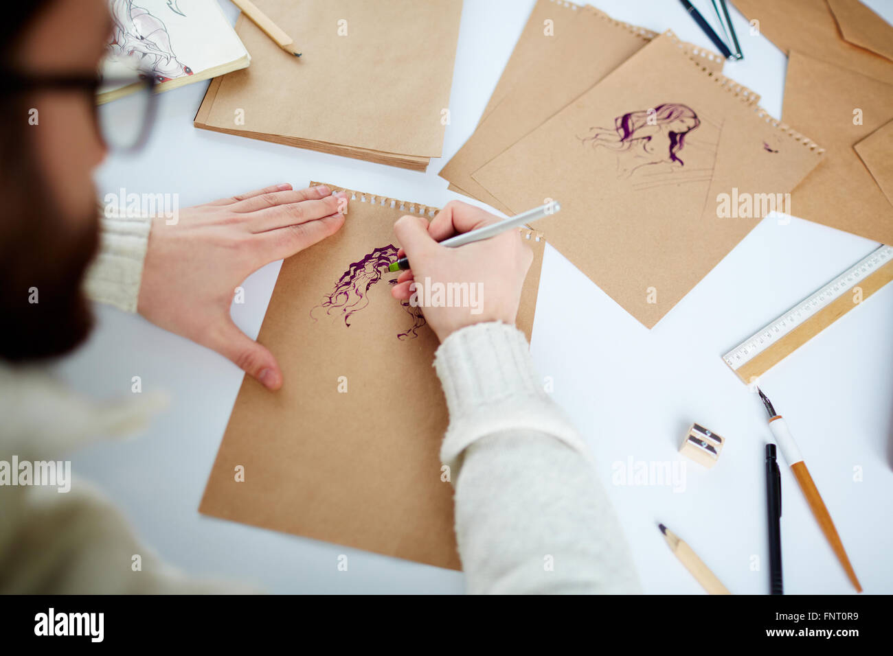 Nahaufnahme der Skizze eine Mode-designer Stockfoto