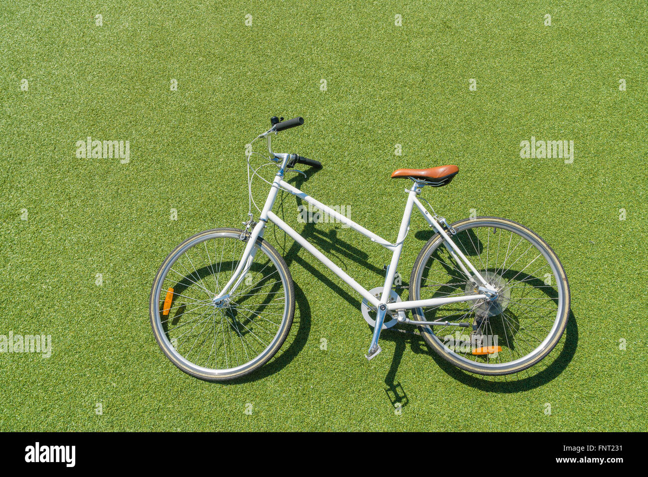 Oldtimer Fahrrad auf Rasen Stockfoto