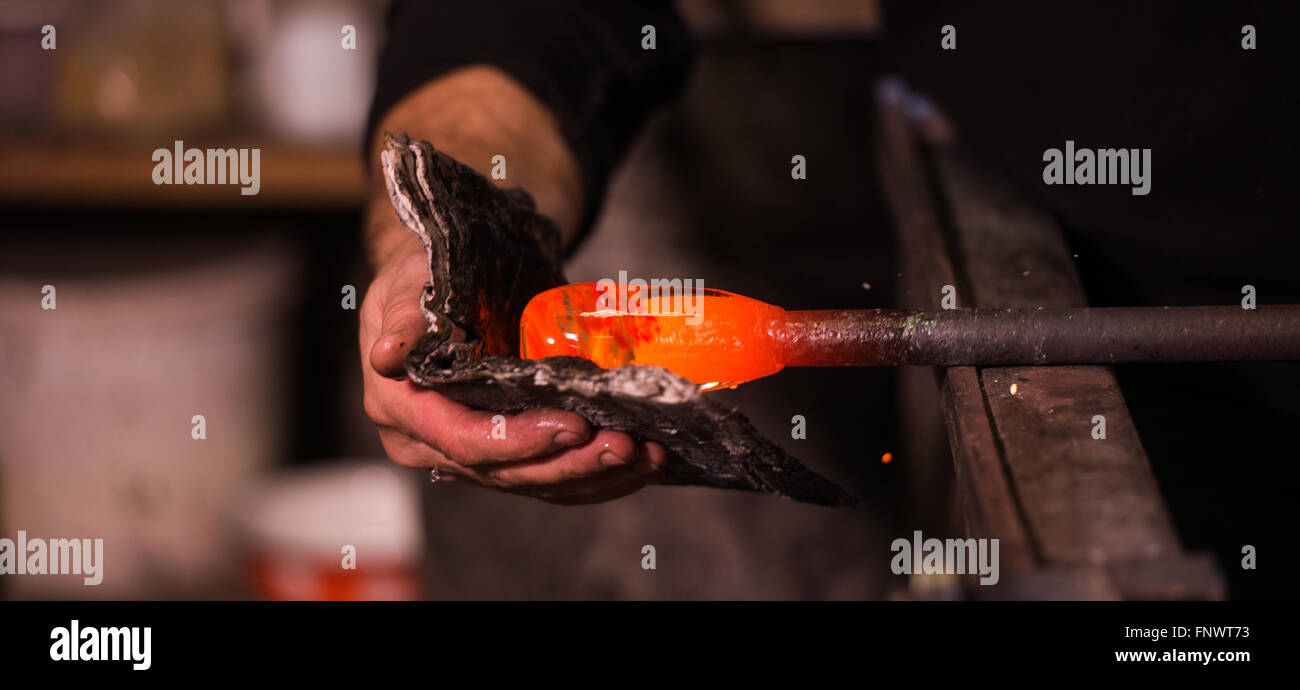 Glasbläserei, Glas, Glasbläserei, die Produktionsstätte Stockfoto