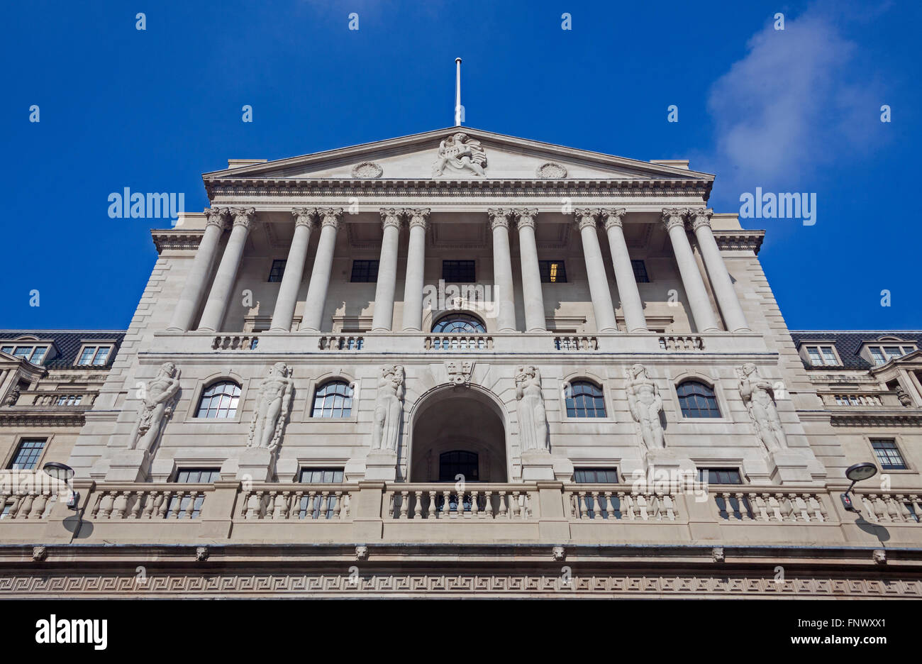 Stadt von London das Mittelteil der Fassade der Bank of England in der Threadneedle Street Stockfoto
