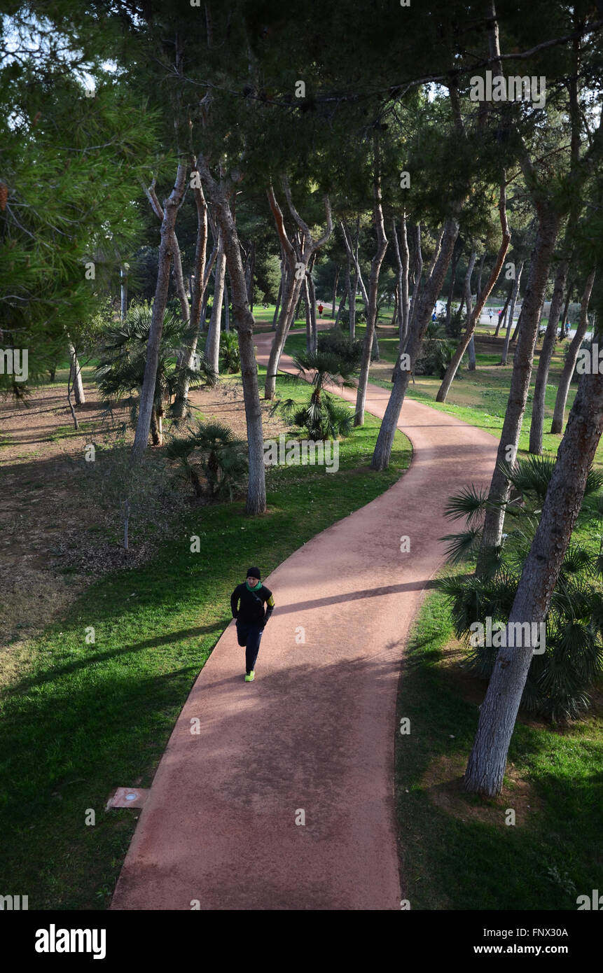 Joggen im Jardin del Turia, Valencia, Spanien Stockfoto